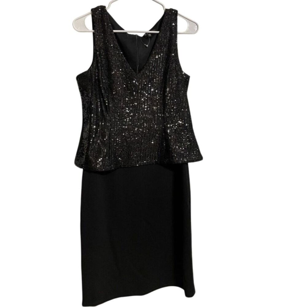 Marina Sleeveless Black  Sequin‎ Dress Knee Length Sheath V Neck  NWOT Size 6